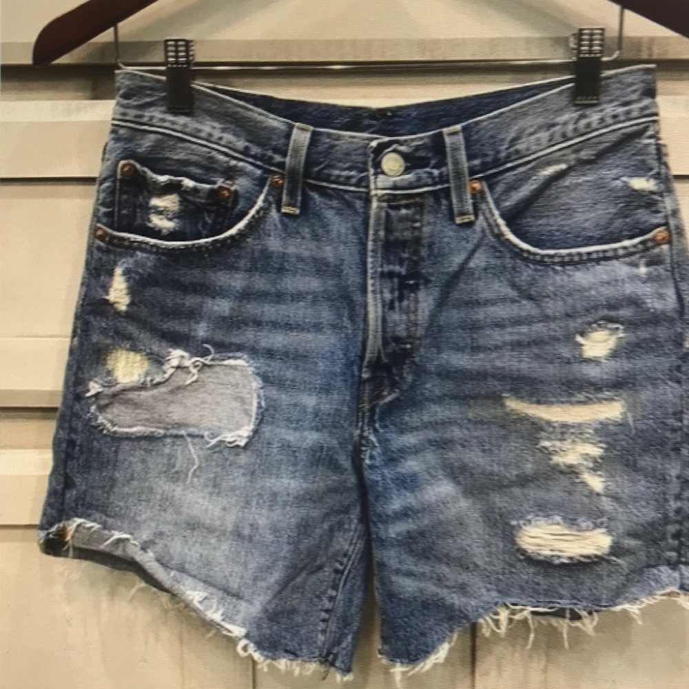 Levi’s denim shorts cutoffs parched repaired frayed